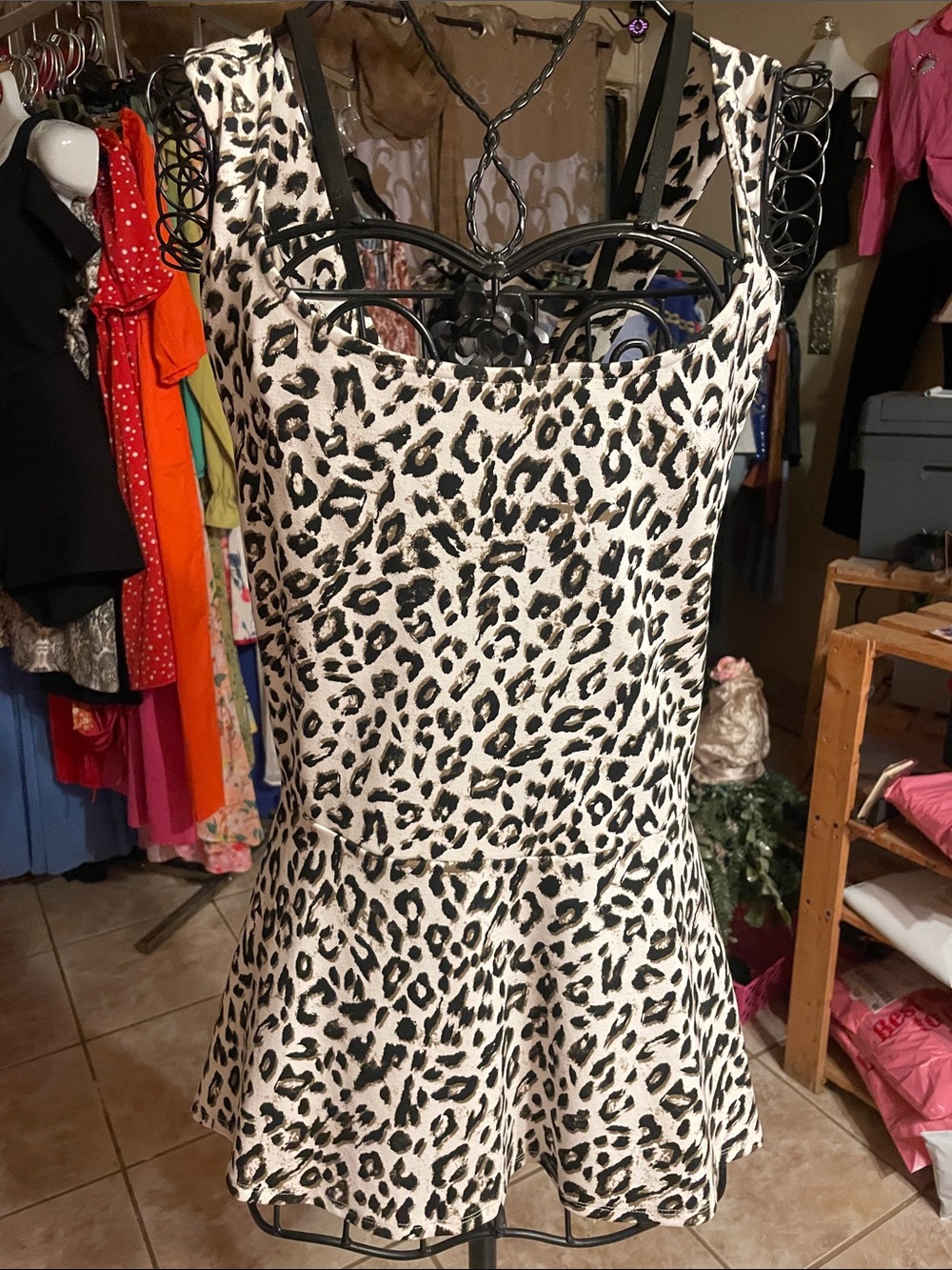 Leopard Print Sleeveless plus peplum blouse